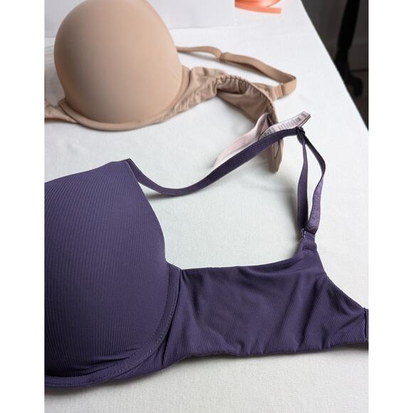 Lot 2 Victoria's secret Bra's muted purple and beige both 32D T shirt pushup EUC - Picture 3 of 13